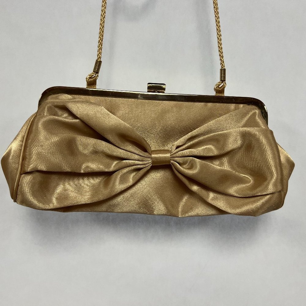 Kate Landry Gold Satin Clutch with Bow